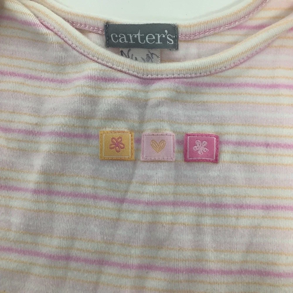 Carter's Baby Girl Dress 12M Pink Striped Cotton Cap Sleeve Ruffle‎ Hem